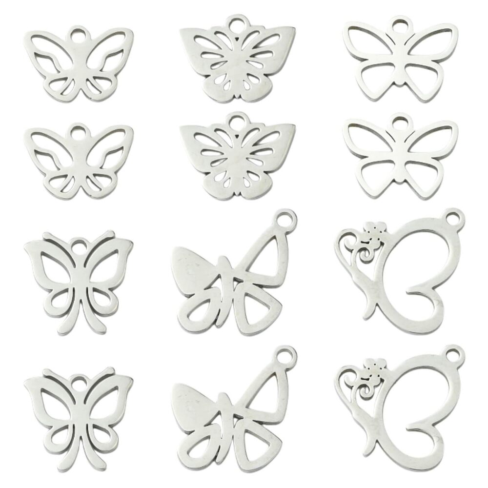 6748 30Pcs 6 Styles Stainless Steel Butterfly Charms for Jewelry Making